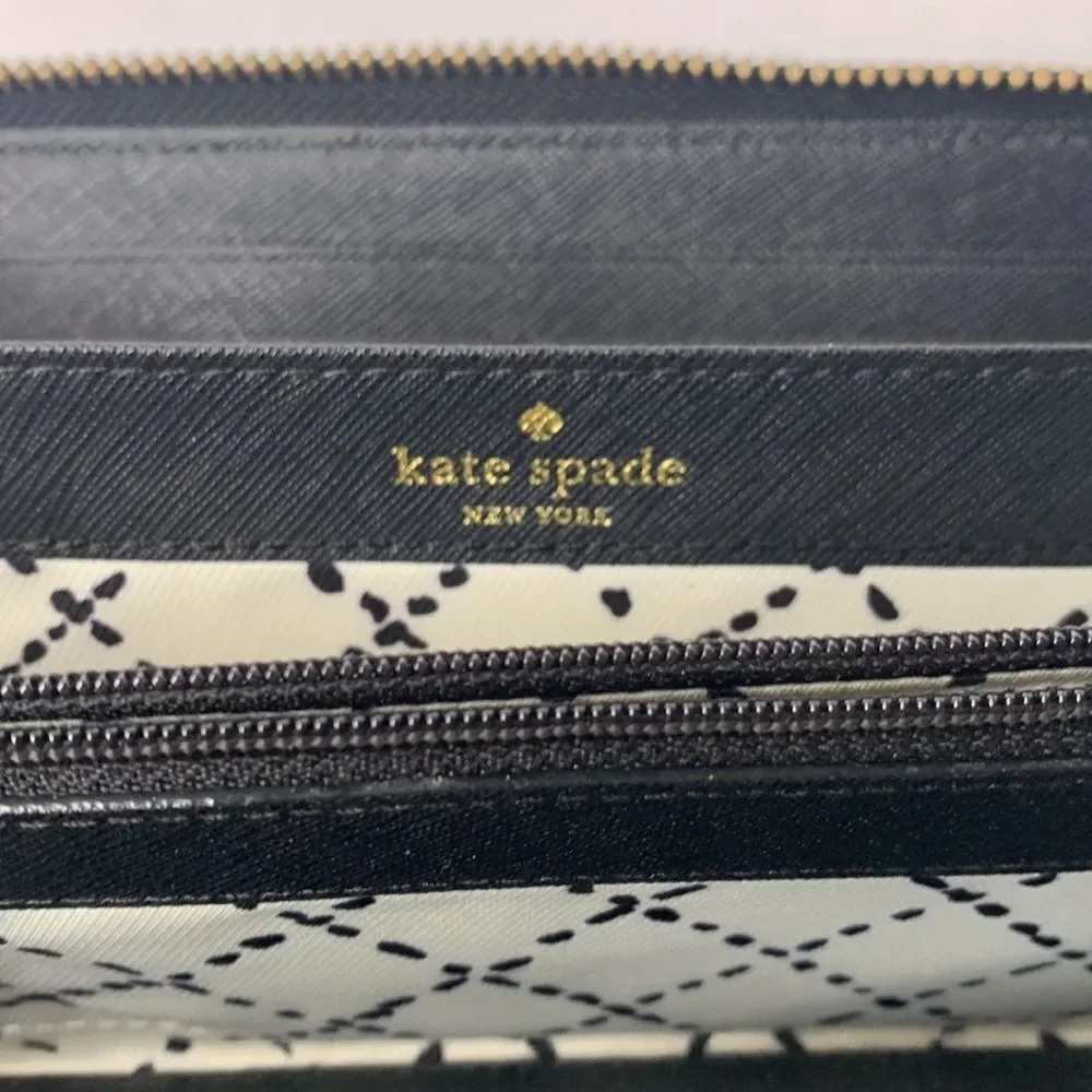 Kate Spade Newberry Lane black crossgrain leather continental zip-around wallet